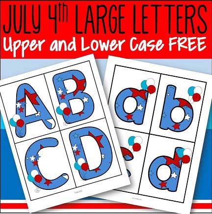 Large flashcards July 4th alphabet letters set