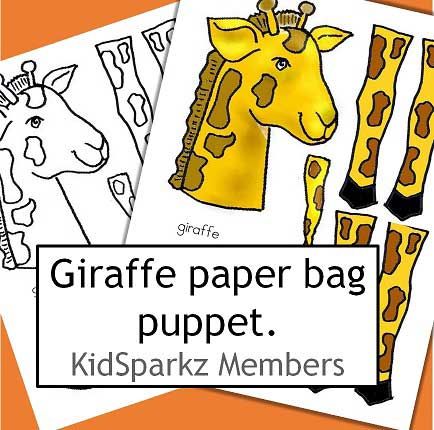 African animals paper bag puppet giraffe.