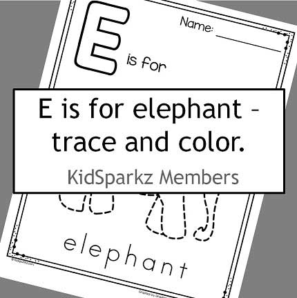 Trace the elephant - alphabet fine motor printable.