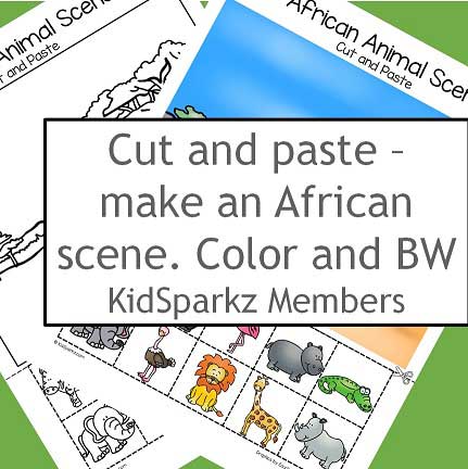 Make an African animals scene, cut and paste.