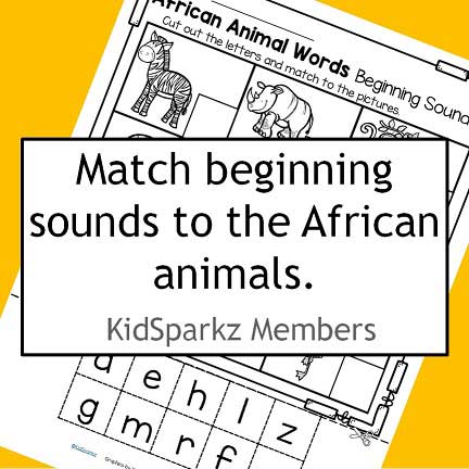 African animals beginning sounds cut and paste. 