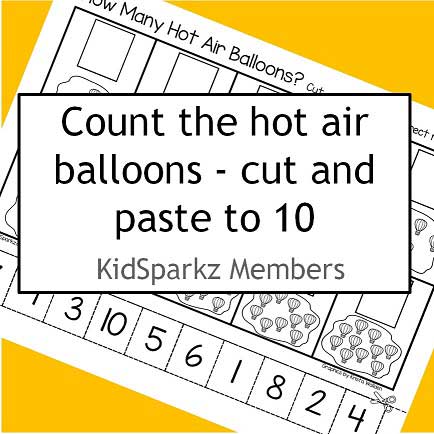 Hot air balloons counting cut and paste numbers.
