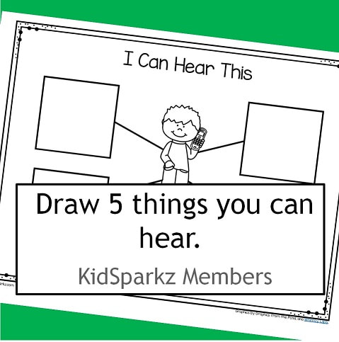 I can hear printable. Draw 5 things that are able to be heard.