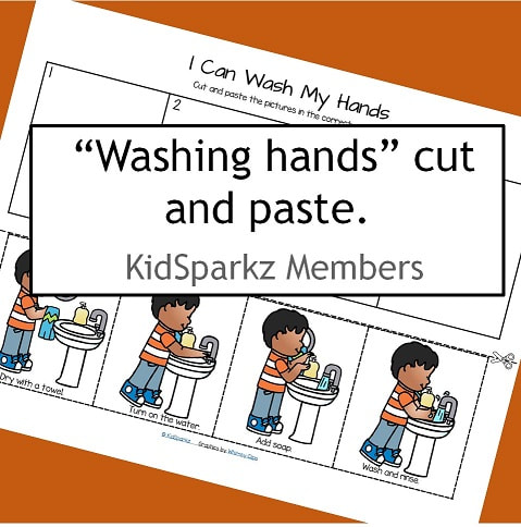 I can wash my hands sequencing activity cut and paste in color and b/w.