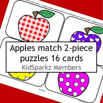 16 apple 2-piece puzzles, different patterns and colors. 