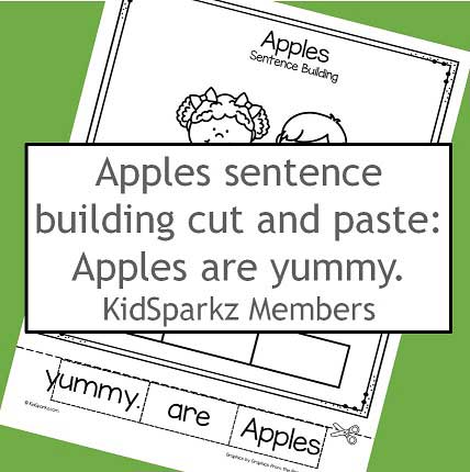 Apples sentence building printable: Apples are yummy. 