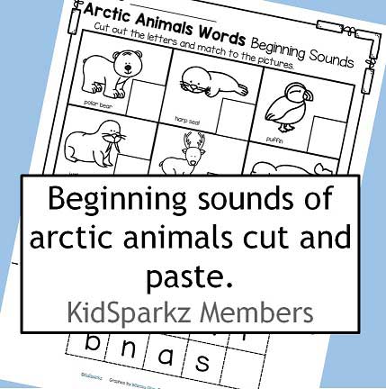 Arctic animals words beginning sounds cut and paste.