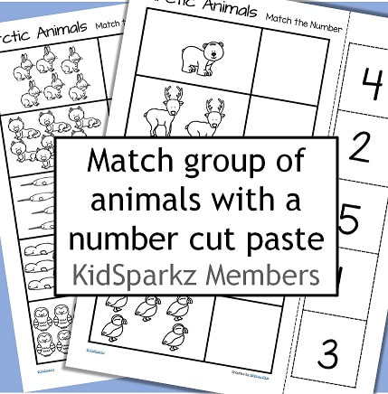 Arctic animals theme cut and paste printables - match numbers to sets of animals 1-10.