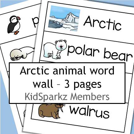 Arctic animals word wall - 12 word/picture strips.