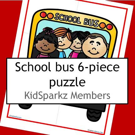 School bus puzzle 6 pieces - print 2 copies, cut up one and match to the other., or mix up pieces of 2 puzzles.
