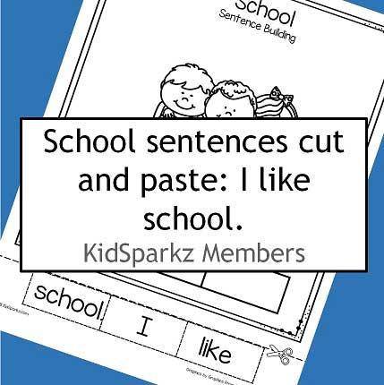 School sentence building cut and paste: I like school. 