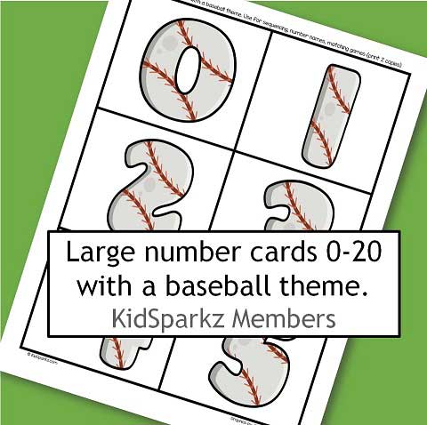 Baseball large number cards 0-20