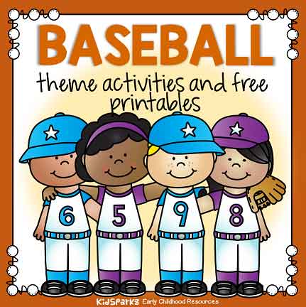 Baseball theme activities and printables for preschool and kindergarten.