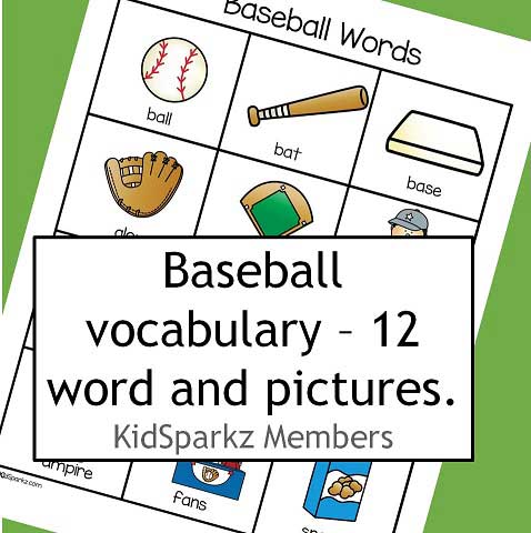 12 baseball words and pictures.