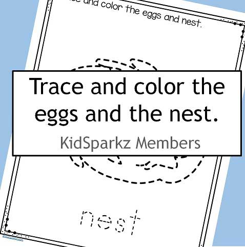 Bird's nest and eggs trace and color printable