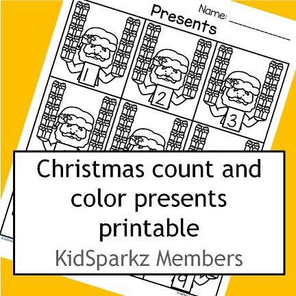 Christmas presents count and color printable.
