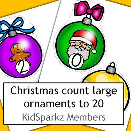 Christmas ornaments counting 0-20. Recognition, sequencing, number lines, matching etc.