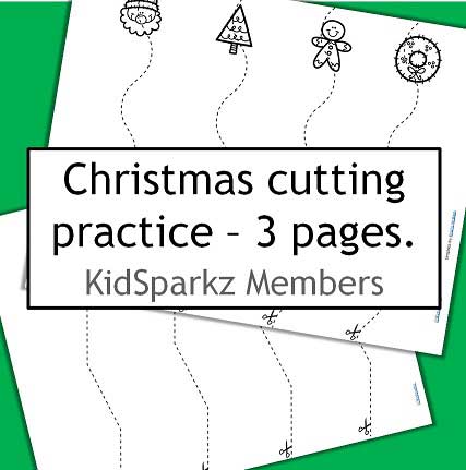 Christmas cutting practice 3 pages - straight, curved and zigzag.