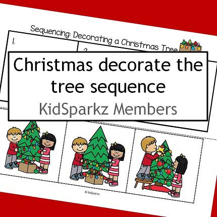 Sequencing cut and paste: Decorating the Christmas tree.