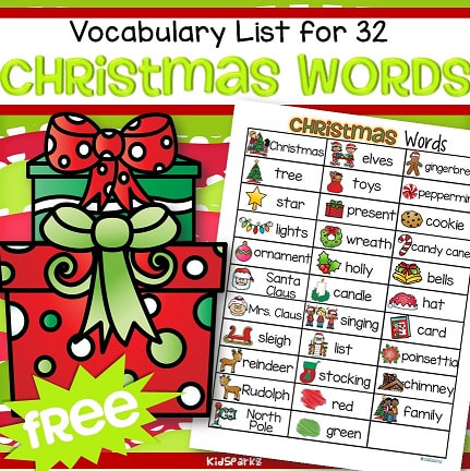 Free vocabulary list of Christmas words.