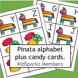 Pinata full alphabet cards, plus candy cards to make a 