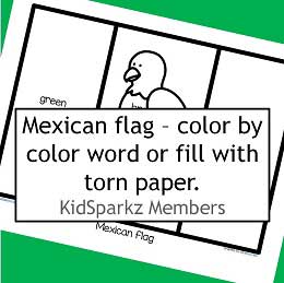 Mexican flag - color according to color word.
