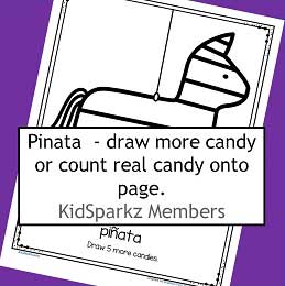 Pinata printable - color and decorate, draw 5 more candies.
