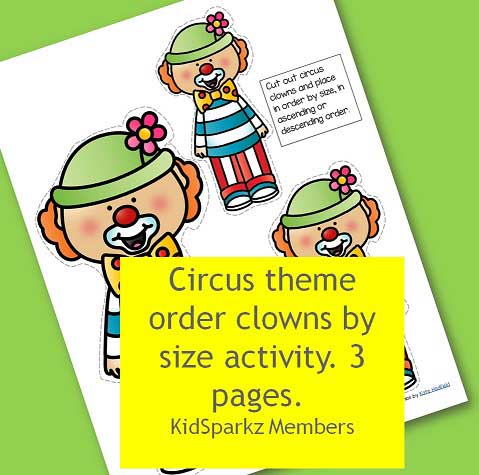 Circus theme order clowns by size activity.