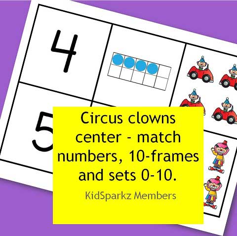 Circus clowns center - match numbers and sets