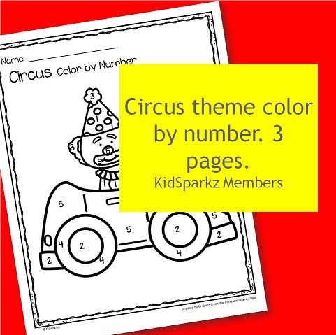 Circus theme color by number. 3 pages.