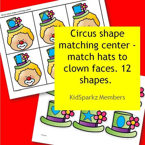 ​Circus shape matching center - match hats to clown faces.