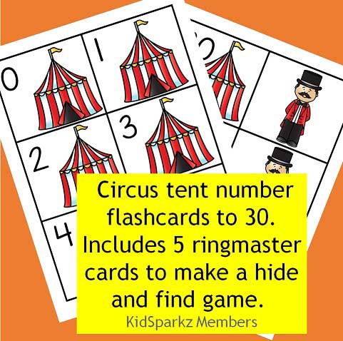 Circus tent number flashcards to 30. 