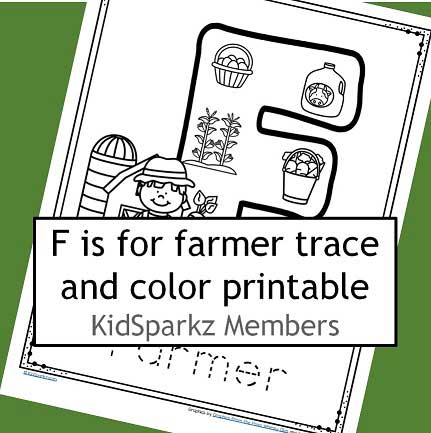 F is for farmer trace and color alphabet printable.