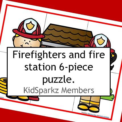 Firefighters and fire station 6-piece puzzle. 6-piece puzzle. 