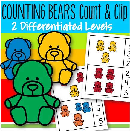 Counting bears clip cards to 10, 2 levels.