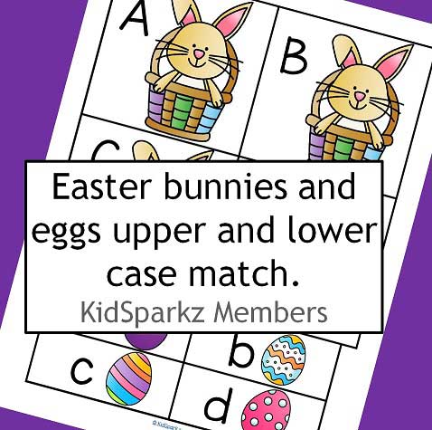 Bunnies and Easter eggs upper and lower case matching center. 
