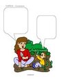 Garden theme oral and written language. - Discuss picture, write child's words in conversation balloons