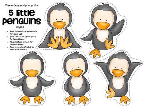 5 little penguins rhyme and characters for preschool
