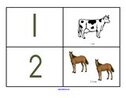 Farm animals theme -  matching sets to numerals activity cards. 1-20