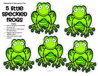 5 Little Speckled Frogs rhyme characters in color and b/w 4 pages.