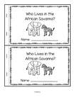 African animals emergent reader Who Lives on the Savanna?