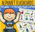 78 alphabet flashcards - 3 pictures for each letter.