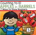 Counting to 10 - apples in barrels - 7 ways to show numbers.