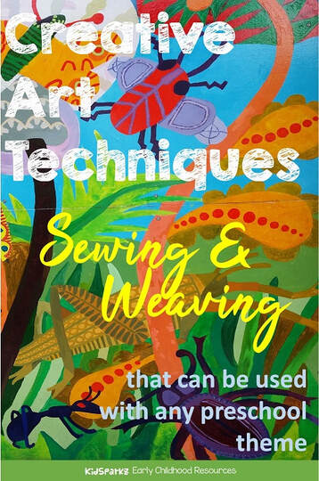 Creative art techniques using sewing and weaving for preschool