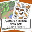 Australia math mats. Count sets of Australian animals onto bush background. 