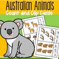 Australian animals count and clip cards counting to 10. 