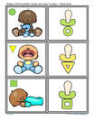 Babies match pacifier shape and color to baby – flashcards.