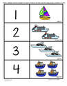 Match sets of water vehicles and numbers 1-10. 