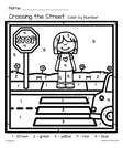 Crossing the street -  color by number printable.