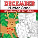 63 pages of Christmas themed printables focusing on number sense, in b/w.